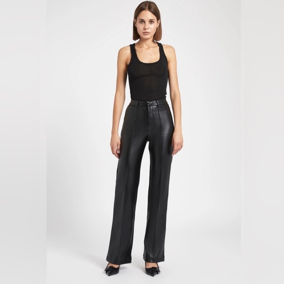 Because Of Alice BOA Faux Leather Slim Wide Leg Black Size Medium - Picture 1 of 5